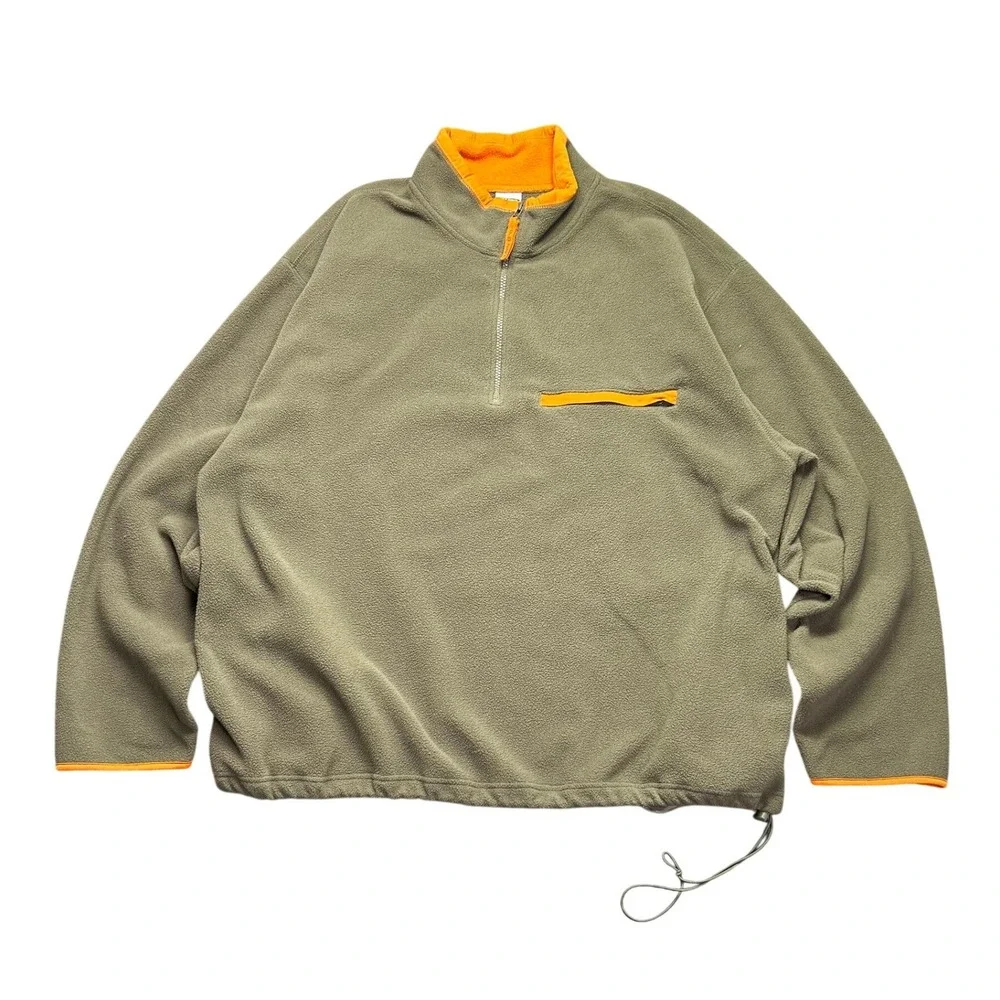 Vintage 1999 Old Navy Fleece Pullover XXL Green Orange 1/4 Zip Minimal GORP
